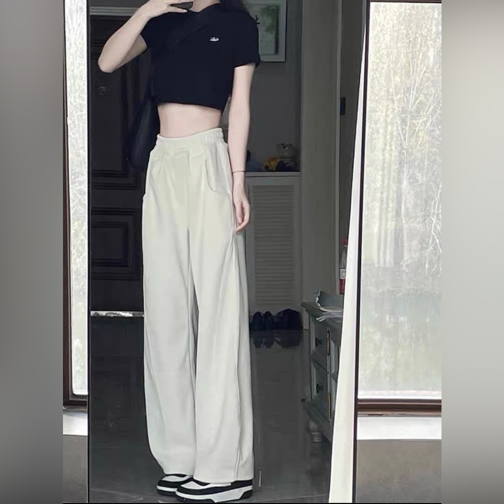 High-Waisted White Drawstring Sweatpants